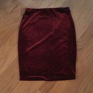 Red velvet pencil skirt